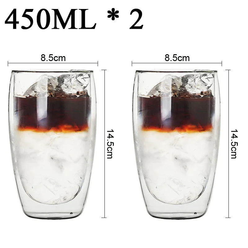 DecorBites™ Double Wall Borosilicate Glass Mug Set for Tea Coffee Juice Bar Drinkware