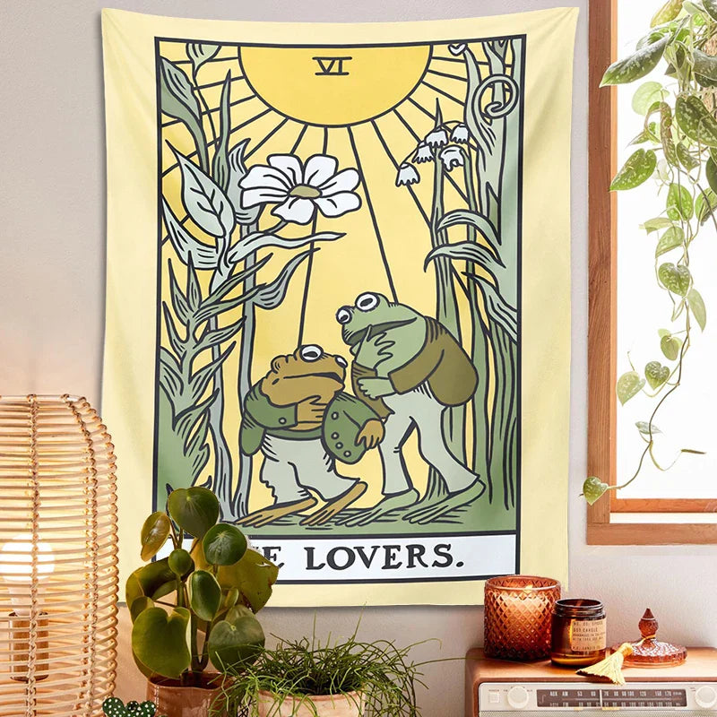 Decobites Psychedelic Frog Tarot Tapestry Wall Hanging - Botanical Hippie Home Decor