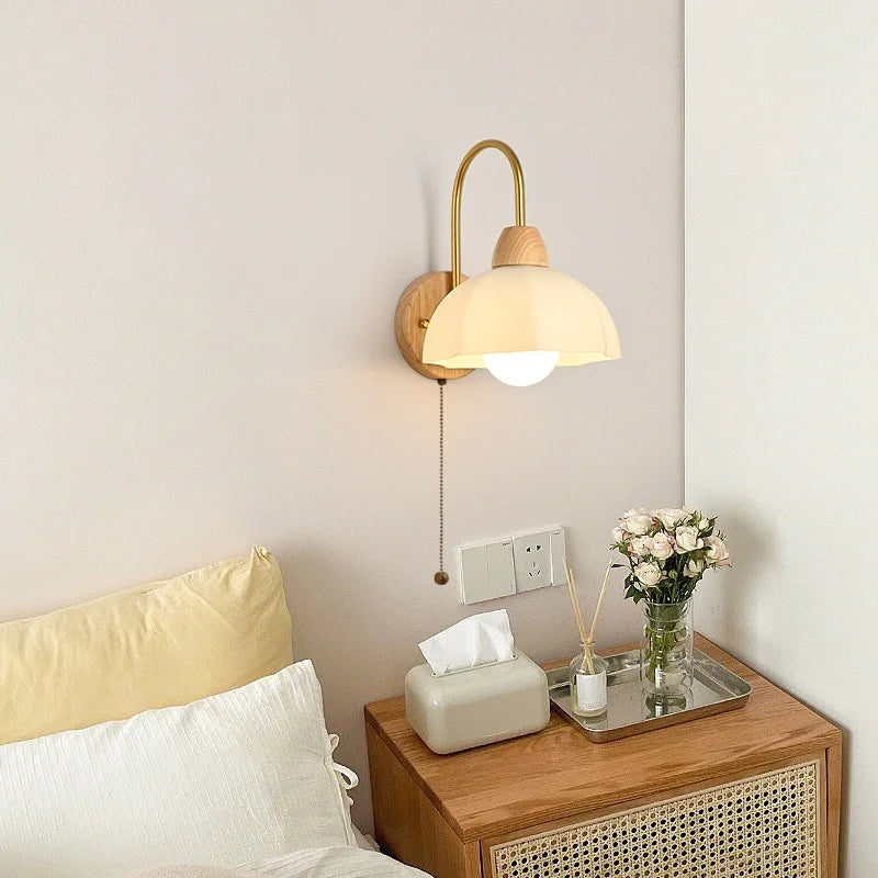 DecorBites™ Glass Wood LED Wall Lights Decor for Bedroom Living Room Coffee Mirror Bedside Lamp