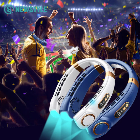 DecorBites™ LED Hanging Neck Fan with Colorful Atmosphere Lights, 5th Gear USB Operation