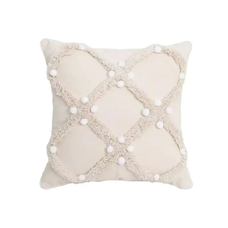 DecorBites™ Bohemian Tufted Tassel Cushion Cover | Plush Embroidered Decorative Pillow for Sofa