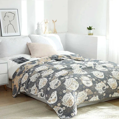 DecorBites™ Japanese Cotton Gauze Boho Throw Blanket - Summer Cool Quilt for Beds and Sofas