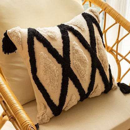 DecorBites™ Fundas de almohada bordadas en chenilla geométrica, estilo boho marroquí