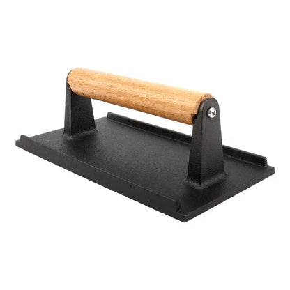 DecorBites™ Heavy Cast Flat Iron Steak Weight with Wooden Handle