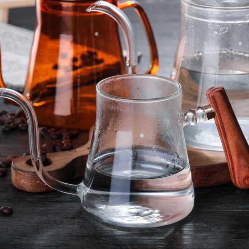 Tetera DecorBites™ con forma de pico de ganso de cristal | Acero inoxidable | Mango de madera