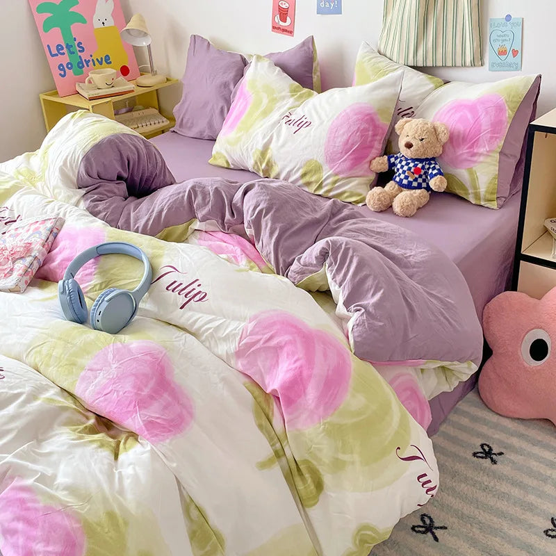 DecorBites™ Cartoon Pattern Cotton Bed Sets Quilt Cover Sheet Pillowcase Bedclothes