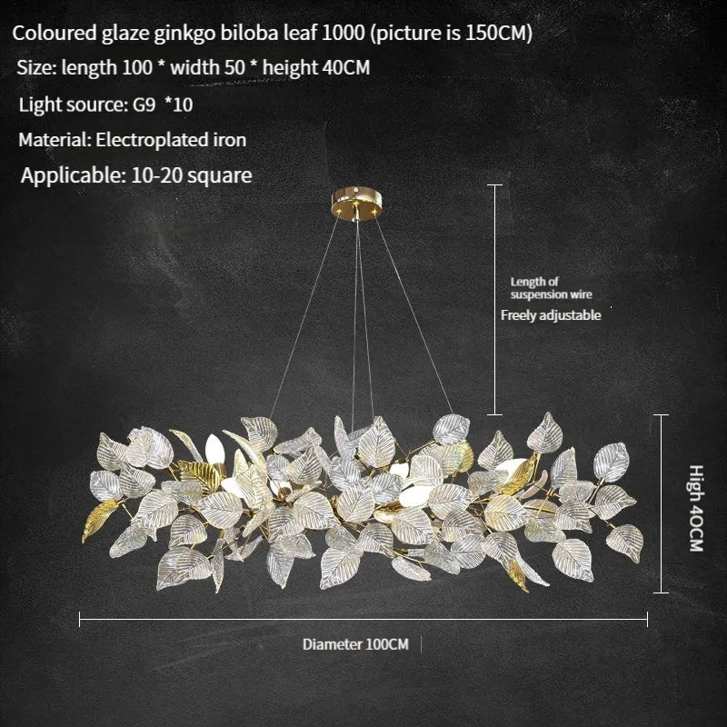Lámpara de araña de cristal con forma de hoja de ginkgo DecorBites™ - Elegante lámpara colgante LED para comedor y sala de estar