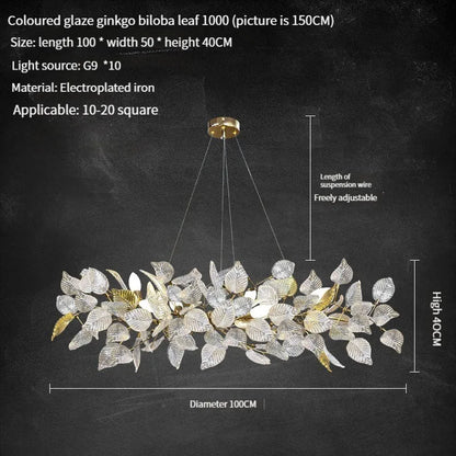 Lámpara de araña de cristal con forma de hoja de ginkgo DecorBites™ - Elegante lámpara colgante LED para comedor y sala de estar