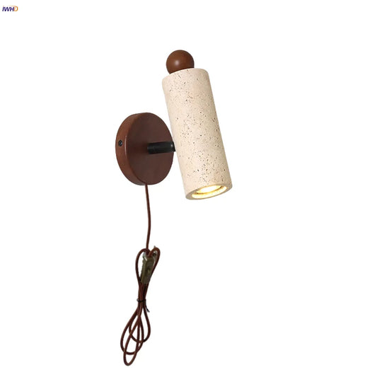 DecorBites™ LED Wall Sconce Yellow Travertine Stone Wood Nordic Modern Rotate Bedside Lamp