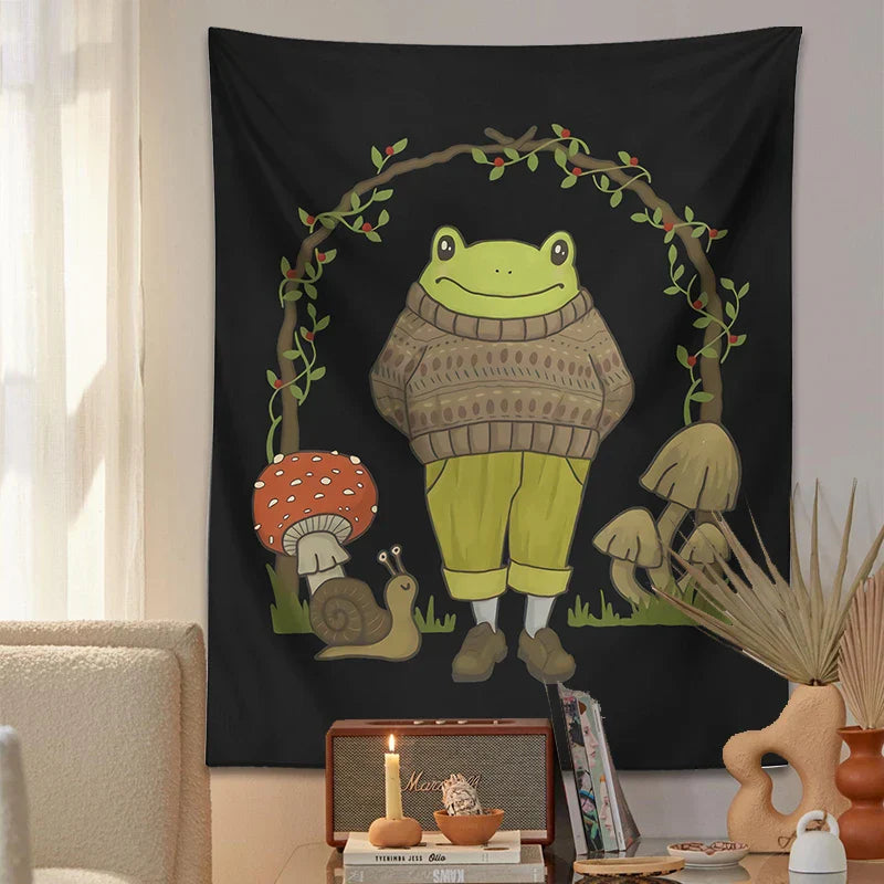 Frog Mushroom Aesthetic Tapestry Wall Hanging for Bedroom by Decobites