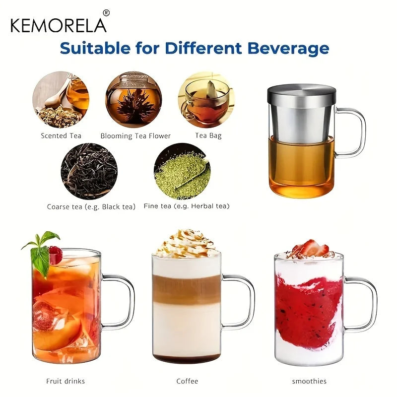 DecorBites™ 477ML Glass Tea Infuser Mug | Borosilicate Glass with Stainless Steel Infuser