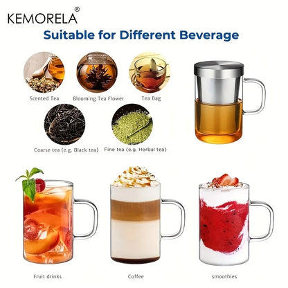 DecorBites™ 477ML Glass Tea Infuser Mug | Borosilicate Glass with Stainless Steel Infuser