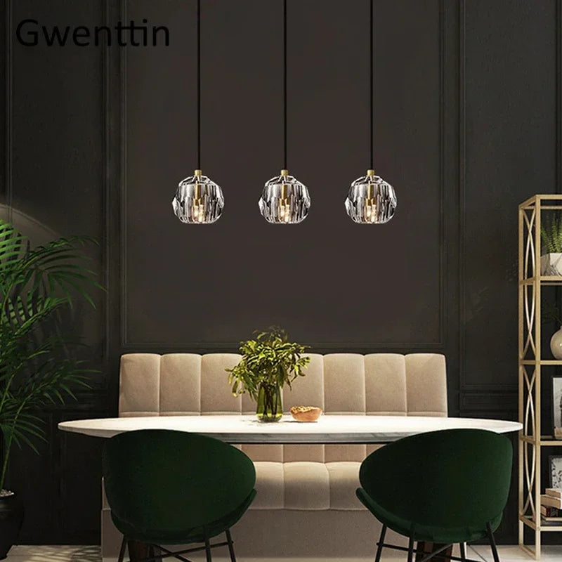 Gold Crystal Pendant Light K9 Nordic Kitchen