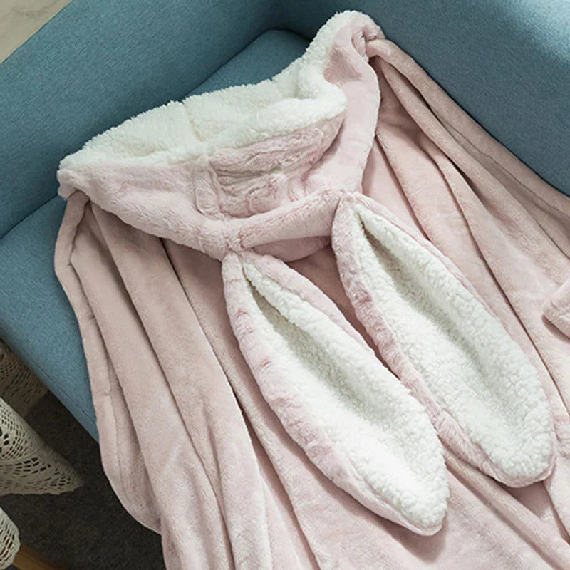 Decobites Shark Blanket: Cute Rabbit Design, Cozy Flannel Cloak for Winter Comfort