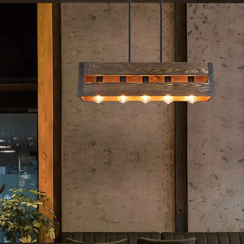 ديكوربايتس™ مصباح معلق بستة رؤوس على الطراز الصناعي - مصباح طاولة حديدي من الخشب الصلب بتصميم كلاسيكي