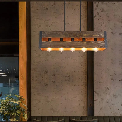 ديكوربايتس™ مصباح معلق بستة رؤوس على الطراز الصناعي - مصباح طاولة حديدي من الخشب الصلب بتصميم كلاسيكي