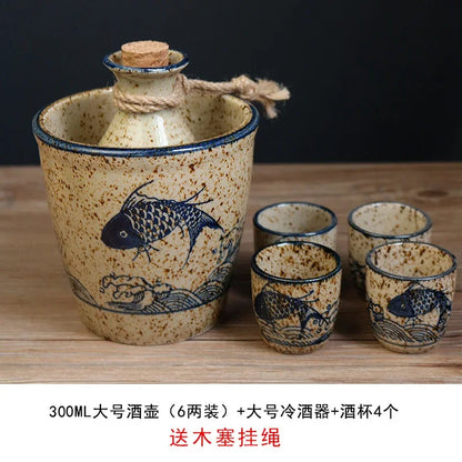 DecorBites™ Japanese Sake Pot Set Handcrafted Ceramic Wine Warmer Vintage Spirits Cup