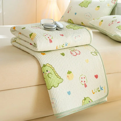 DecorBites™ Cartoon Print Foldable Bed Cover Set | Cotton Quilted Cushion Mat
