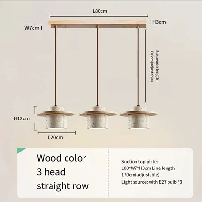 Modern Travertine Stone Pendant Light With Walnut Accent