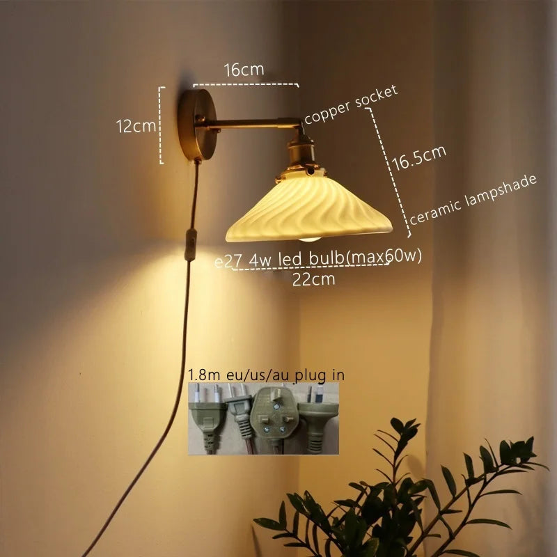 DecorBites™ Ceramic Copper LED Wall Lamp for Bedroom Bedside Mirror Light