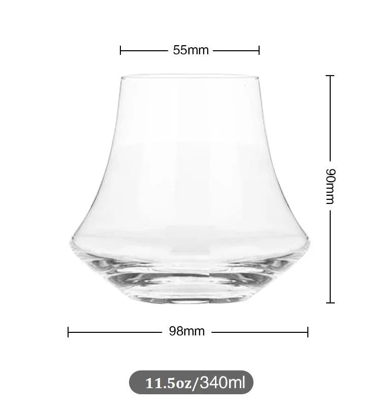 Vaso de whisky de cristal DecorBites™ | Copa para licores con forma de borde de viento | Vidrio de fondo grueso