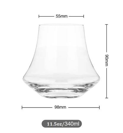 Vaso de whisky de cristal DecorBites™ | Copa para licores con forma de borde de viento | Vidrio de fondo grueso