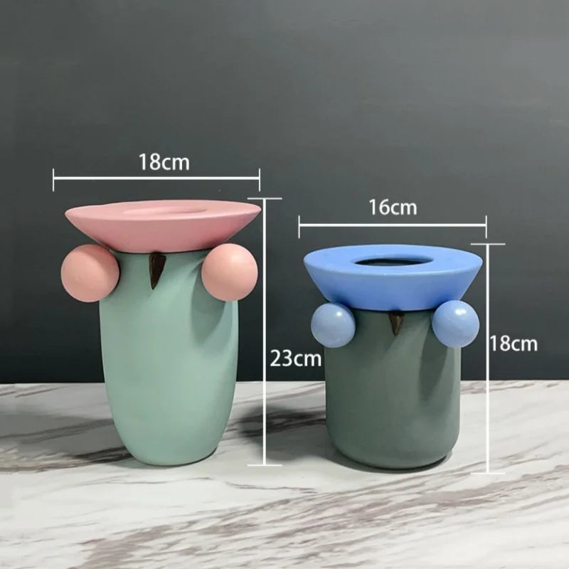 Jarrón de cerámica con forma de bola geométrica DecorBites™, decoración para el hogar hecha a mano