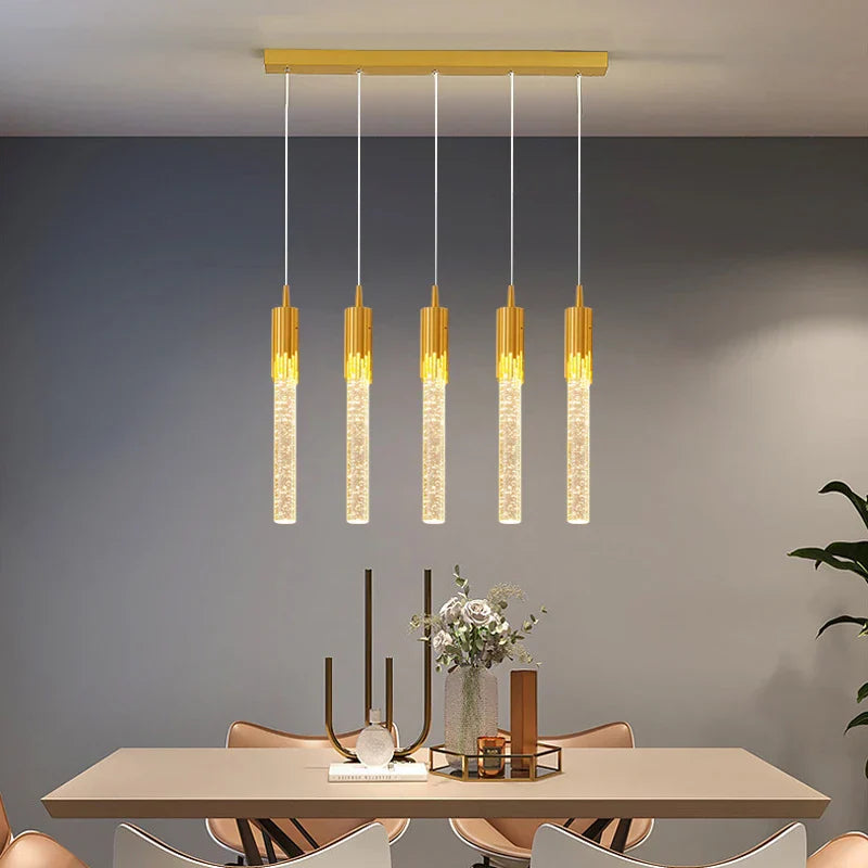 DecorBites™ Gold Crystal LED Chandelier: Modern Dining Room Lamps, Hanging Kitchen Ceiling Light