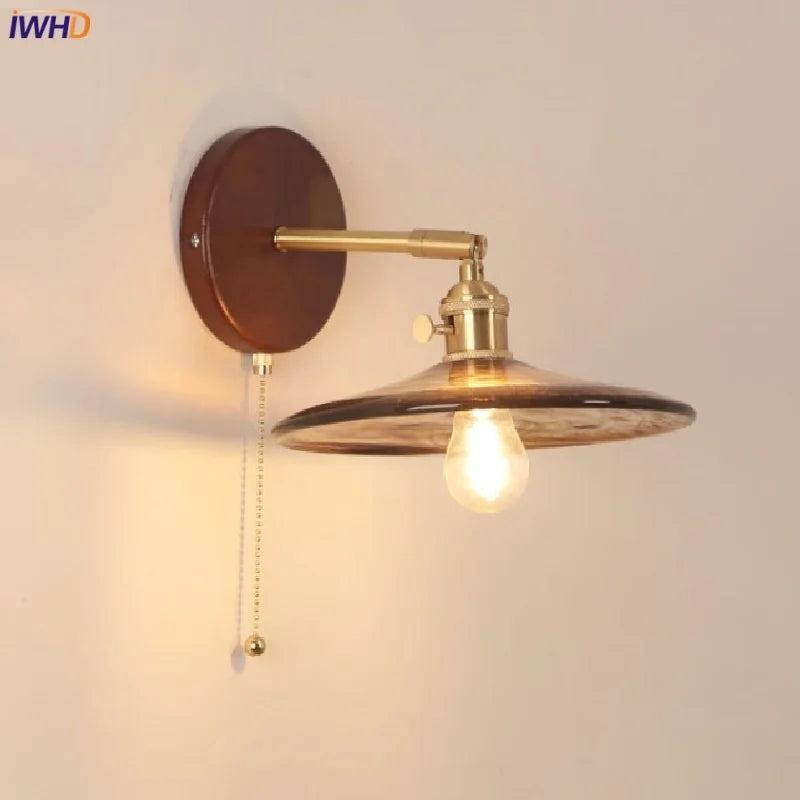 DecorBites™ Copper Glass LED Wall Sconce Pull Chain Switch Stair Light