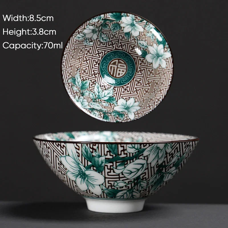 كوب شاي الكونغ فو من سيراميك ديكوربايتس™ باللونين الأزرق والأبيض - أكواب ساكي بورسلين على الطريقة اليابانية