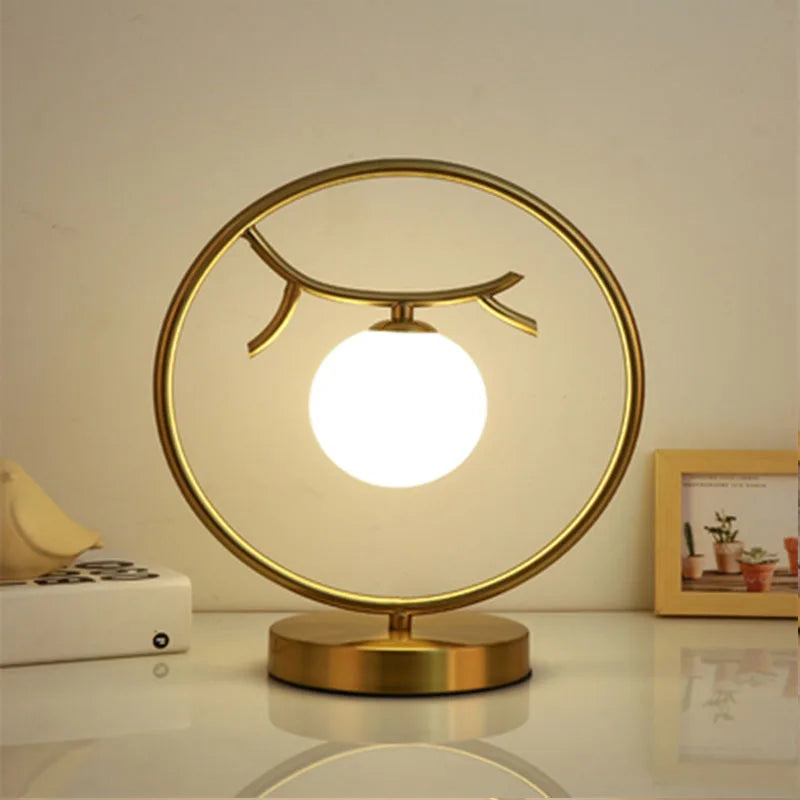 DecorBites™ LED Brass Glass Table Lamp for Bedside Reading Desk - Modern Round Ring Design