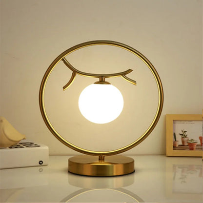 DecorBites™ LED Brass Glass Table Lamp for Bedside Reading Desk - Modern Round Ring Design