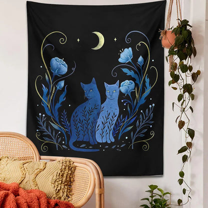 Decobites Moon Cat Tarot Tapestry: Psychedelic Wall Hanging for Hippie Home Decor