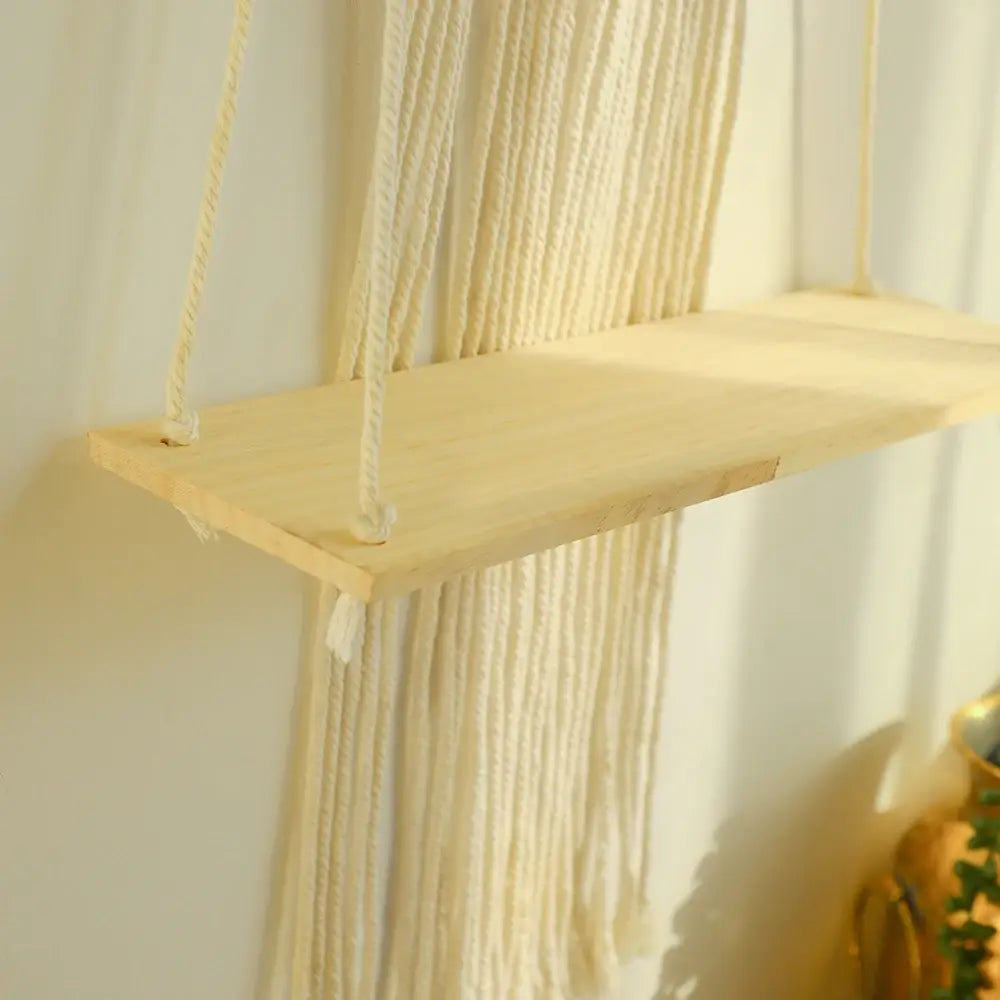 DecorBites™ Boho Macrame Wood Wall Shelf Home Decor