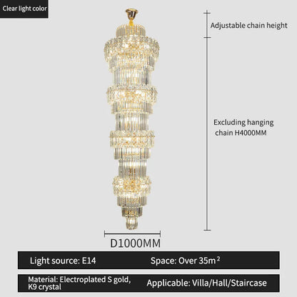 DecorBites™ Elegant Crystal Hollow Long Chandelier for Duplex Living Room and Stairwell