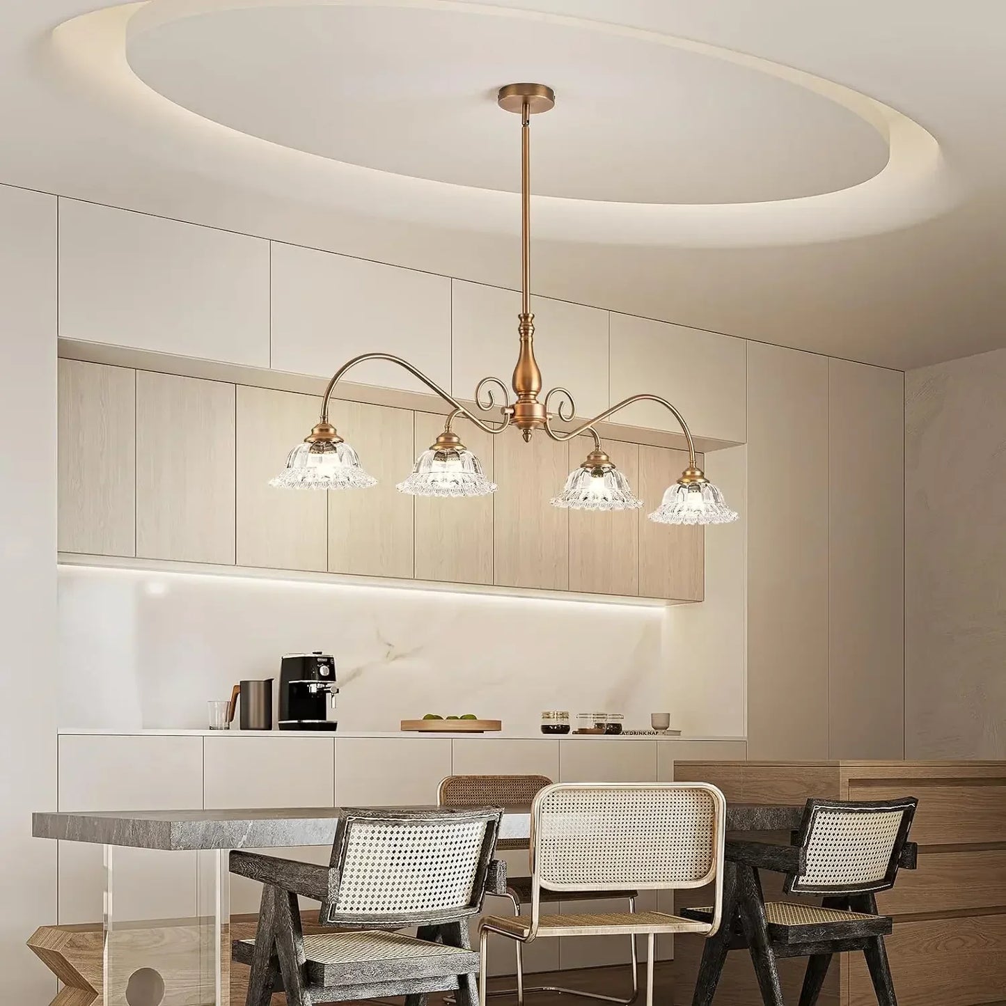 DecorBites™ Brass Glass Pendant Chandelier for Kitchen Bar Bedroom Hallway