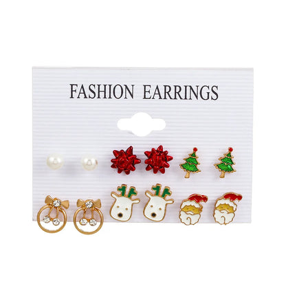 6 pairs/lot Christmas Earrings Xmas Tree Elk Snowman Santa Claus Cute Stud Earrings Set Kit Christmas Gifts For Women Girls Kids