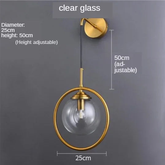 DecorBites™ Glass Ball Wall Sconce Light Fixture Golden Bedside Lamp for Home Decor