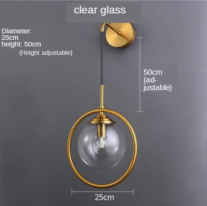 DecorBites™ Glass Ball Wall Sconce Light Fixture Golden Bedside Lamp for Home Decor