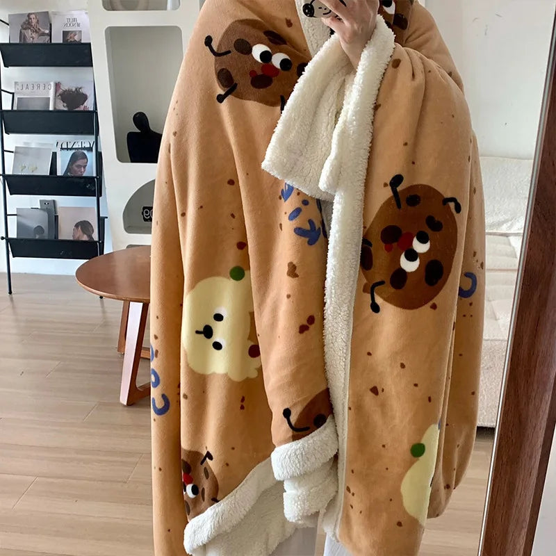 DecorBites™ Korean Cartoon Plush Blanket, Soft Nap Sofa Cover for Home Dormitory