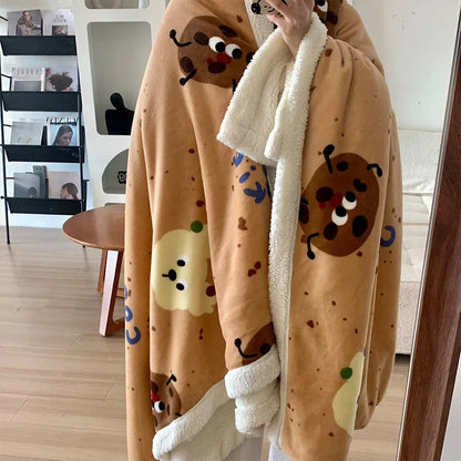 DecorBites™ Korean Cartoon Plush Blanket, Soft Nap Sofa Cover for Home Dormitory