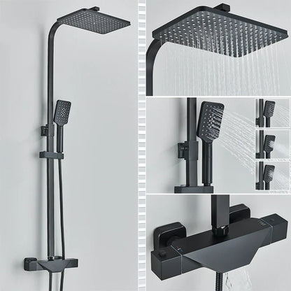 DecorBites™ Black Thermostatic Rain Shower Faucet Set for Wall Mounted Bathrooms