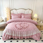 Decobites Korean Princess Style Bedding Set with Lace Ruffles and Love Theme