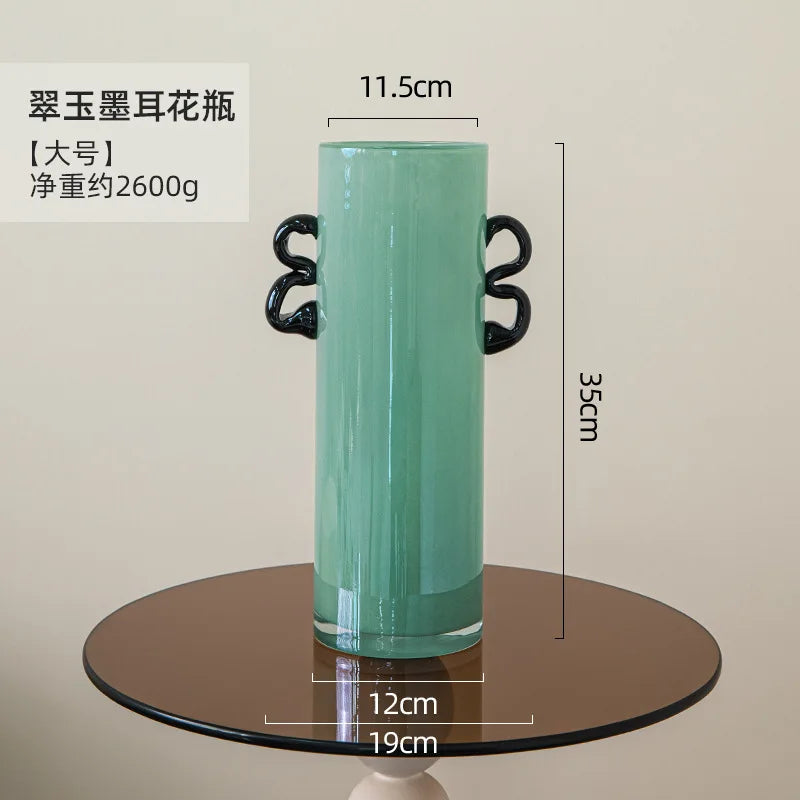 DecorBites™ Glass Vase: Double-eared Straight-tube Flower Arrangement Hydroponics Terrarium Home Decoration
