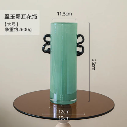 DecorBites™ Glass Vase: Double-eared Straight-tube Flower Arrangement Hydroponics Terrarium Home Decoration