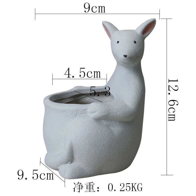 DecorBites™ Kangaroo Cartoon Ceramic Flower Pot Vase for Cactus Succulents and Plants