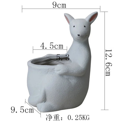 DecorBites™ Kangaroo Cartoon Ceramic Flower Pot Vase for Cactus Succulents and Plants