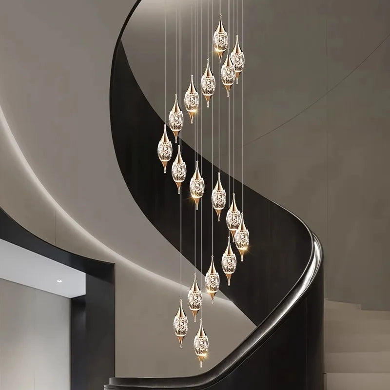 DecorBites™ Crystal Chandelier Stair Pendant Lamp Living Room Interior Lighting