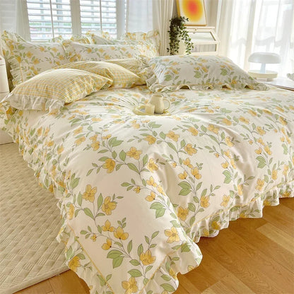 Decobites Princess Ruffles 100% Cotton Quilt Cover Set - Floral Soft Duvet Cover