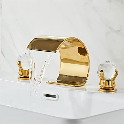 DecorBites™ Gold Crystal Handle Bathroom Faucet - Widespread Brass Sink Tap